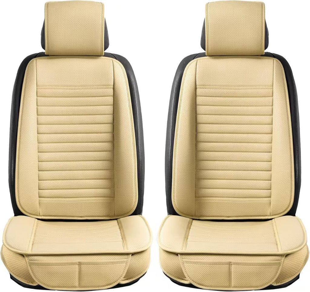 2pc Car Seat Covers, Luxury Car Protectors,Universal Anti-Slip Driver Seat Covers, Edge WrappingsFront Car Seat Covers with PU Leather(Beige)