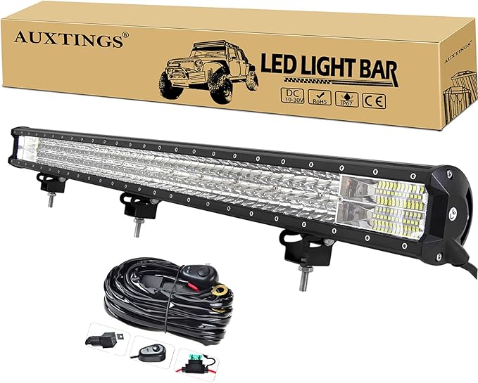 AUXTINGS 45 inch 612W LED Light Bar Triple Row Spot Flood Combo Beam Off Road Lights Waterproof Work Light with Wiring Harness for Jeep Trucks SUV ATV UTV Boat Lights, 12V 24V