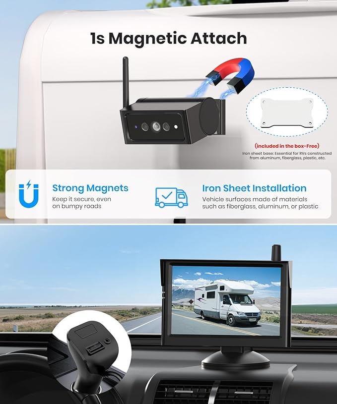 AUTO-VOX Wireless Backup Camera Magnetic: 1 Min Install Trailer Hitch Camera, 1080P HD Monitor with IR Night Vision, Storage Bag Included, Easy to Move Between Vehicles for Truck, RV, Trailer