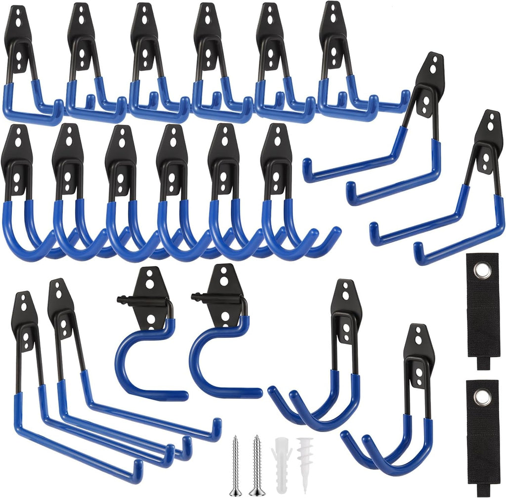 Garage Hook Heavy Duty Wall Storage Hangers, 22 Pack Garage Storage Hooks Steel Tool Blue for Ladders, Ropes, Garden Tools