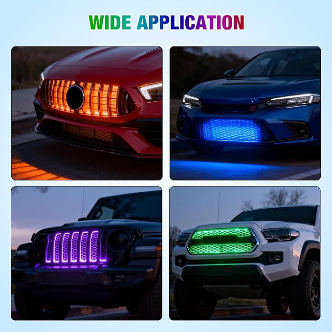 Nilight 4Pcs 12inch LED Grille Lights 72 LEDs RGB Multi Color Exterior Lighting Kit DIY Sound Active Function Music Mode with APP Control and Remote for Cars Van SUV Truck