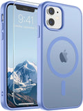 SUPFINE Magnetic for iPhone 11 Phone Case with Screen Protector (Compatible with MagSafe)(Military Grade Drop Protection) Translucent Matte Shockproof Phone Cover,Blue Purple