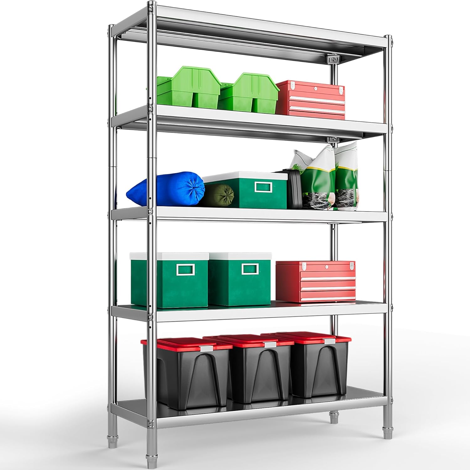 YITAHOME NSF Stainless Steel Shelves, 48"*18"*72" 5 Tier Storage Shelf, Heavy Duty Shelving for Kitchen Garage Office Restaurant Warehouse, 201 Bright Silver