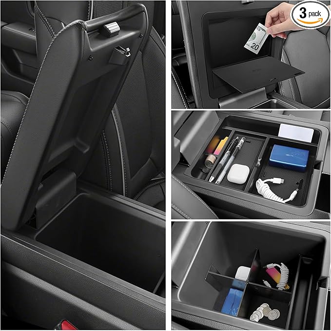 YOJOJOCO 3PCS Center Console Organizer Compatible with Honda 2023-2025 2026 Pilot ＆ 2024-2026 Ridgeline ＆ 2024-2026 Passport Accessories Center Console Dividers Organizer Hidden Storage Boxv