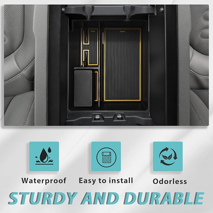 BestEvMod Center Console Organizer Tray Compatible with 2022-2025 2026 Rivian R1T/R1S Removable Coin Holder Armrest Storage Box ABS Material with PVC Trim Accessories (V3 Yellow)
