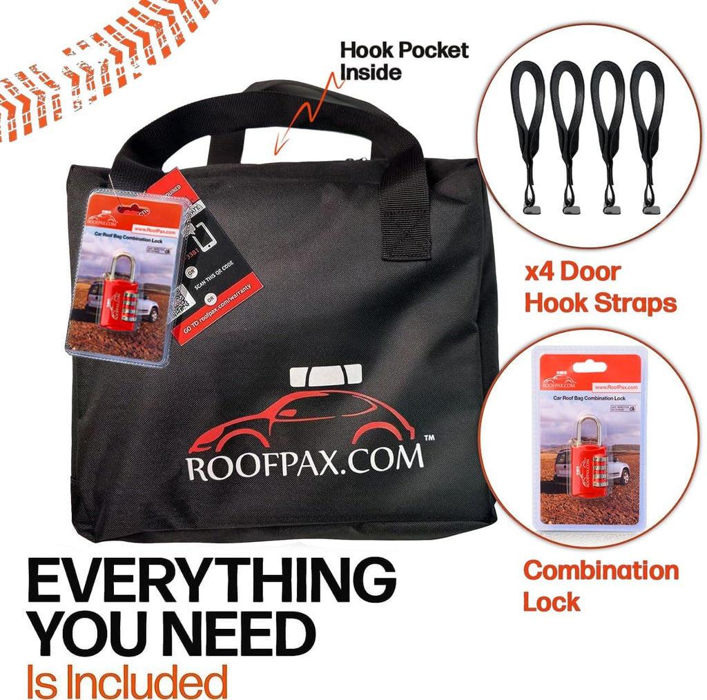 RoofPax 23 cft. Extra Waterproof Rooftop Cargo Carrier Bag, Double Weatherproof Zippers,10 Heavy-Duty Tie-Down Straps fit Cars with/Without a Rack or Side Rails, Safety Hooks Included