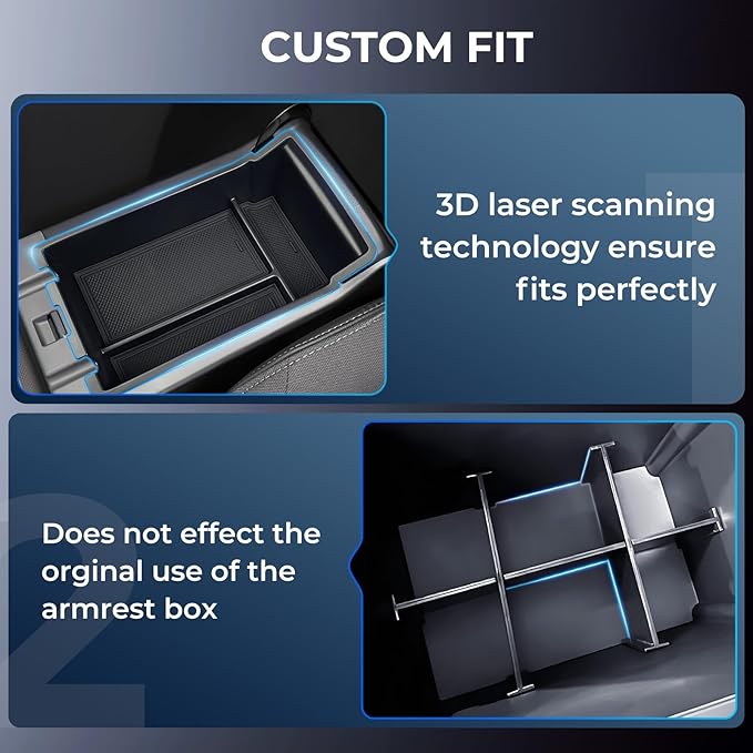 2PCS Center Console Organizer & Armrest Divider Set for Subaru Crosstrek/Impreza 2026 2025 2024, Custom Fit Dual-Layer Durable ABS Plastic Storage Box Insert Tray Interior Accessories, Black