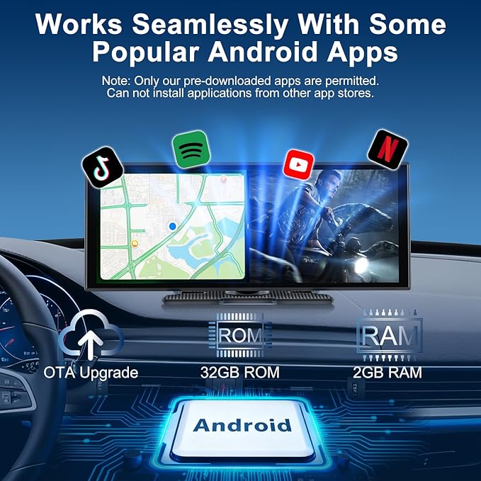 Upgraded 11" CarPlay Screen for Car, Built-in Net-Flix/YouTube/TikTok and Other Apps (No Mirroring Needed), Wireless Car Stereo for Apple Carplay & Android Auto with HD Backup Camera,OTA Updates