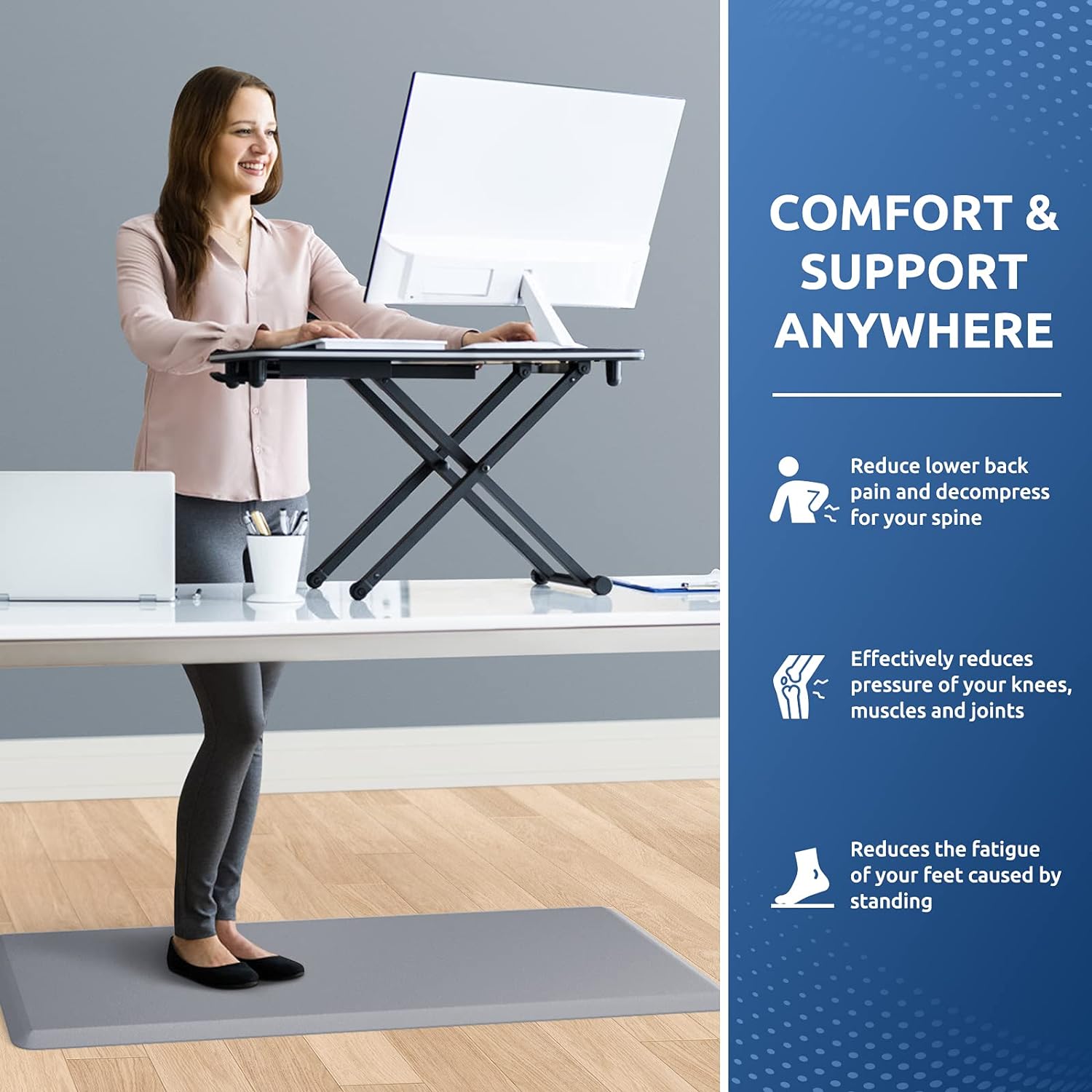 KitchenClouds Kitchen Mat Cushioned Anti Fatigue Kitchen Rug 17.3"x39" Waterproof Non Slip Kitchen Rugs and Mats Standing Desk Mat Comfort Floor Mats for Kitchen House Sink Office (Grey)
