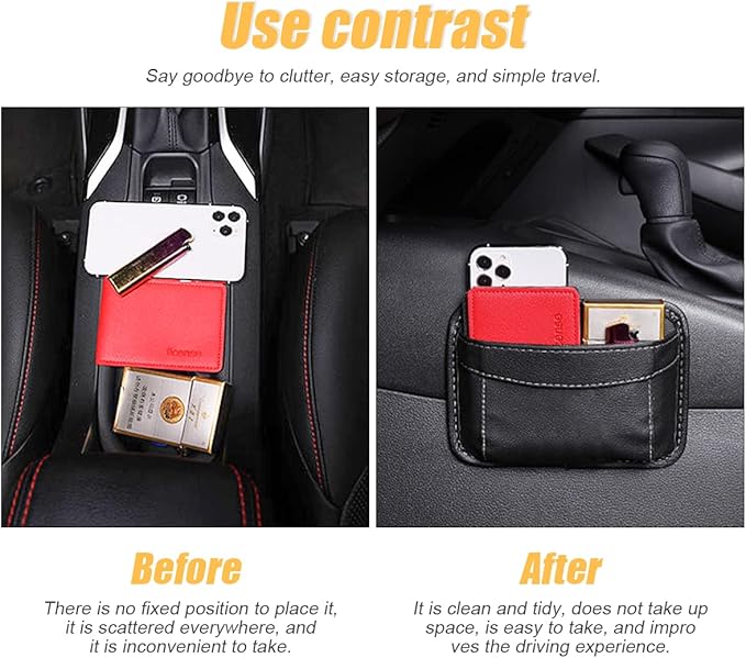 Moly Magnolia Car Seat Side Pocket Organizer, American Flag PU Leather Storage Bag, Pen Phone Holder Tray Pouch Seat Gap Filler, Interior Accessories for Auto Door Window Console (MultiColor/Flag)