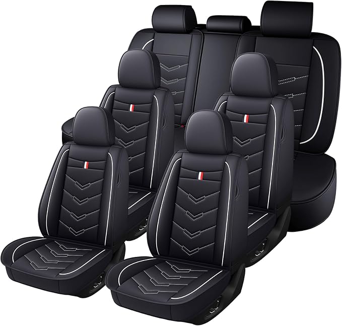 Car Seat Cover 7 Seats for Toyota Highlander 2001-2025, Waterproof Durable Premium Leather Car Seat Protector, Comfortable Anti-Slip Stylish Sport Seat Cover(7 Seats Standard,Black White)
