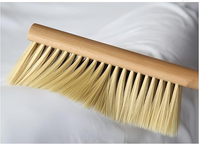 Soft Bristle Hand Broom Wooden Handle Foxtail Bench Brush for Furniture Bed Sofa Fireplace Ash Cleaning, 14 Inch Long (2pcs Yellow)
