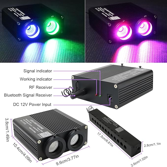 AZIMOM Dual Color 32W 600pcs Fiber Optic Starlight Headliner Kits 0.03in 9.8ft Strands,RGB Meteor Shooting Star,Sound Activated Remote APP Control Home Car Headliner Décor