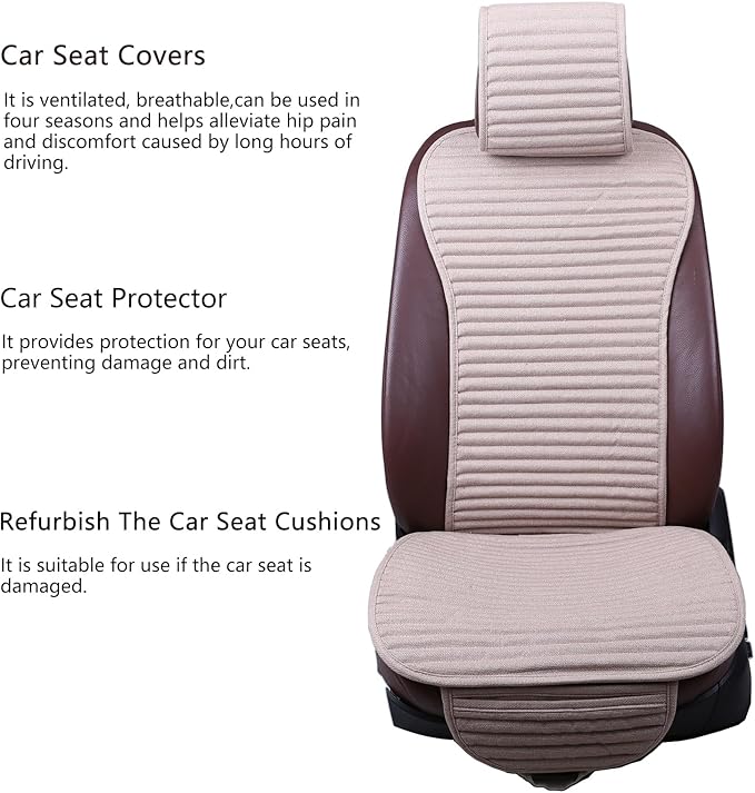 Suninbox Car Seat Covers Universal Car Seat Covers Pads Mat,Buckwheat Hull Bottom Seat Covers for Cars,Cooling Seat Covers Breathable Comfortable Ventilated (Beige Front Seat)