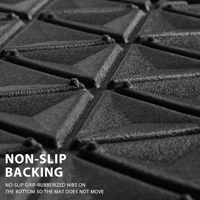 CAR PASS Bling Diamond Car Mats Rubber Floor Mats Full Set Anti-Slip 3D Rhombus Waterproof Trim to Fit Liner Universal Glitter Crystal Sparkly Shining Rhinestone Girl Women SUV Sedan, Black Diamond