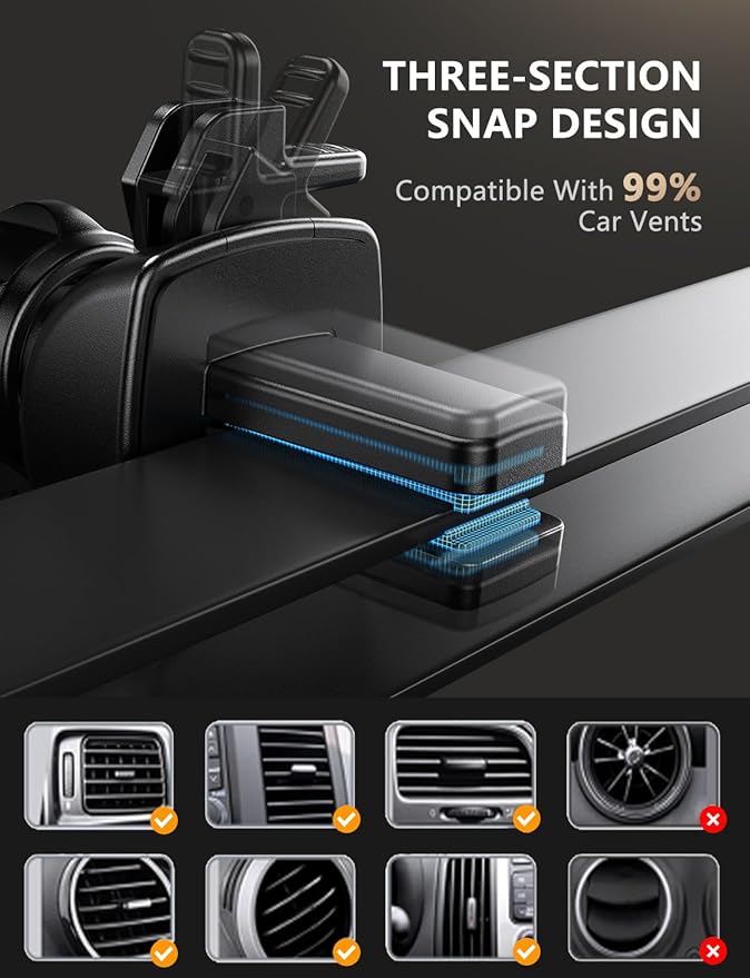 Wireless Car Charger, 15W Fast Charging Auto Clamping Car Charger Cell Phone Holder Mount Vent for iPhone 15 14 13 12 Mini Pro Max 11 XR XS X, Samsung Galaxy S23 Ultra S22 S21+ Note 20, etc