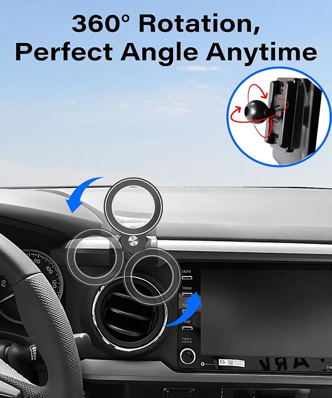 Magnetism Car Phone Holder for Toyota Tacoma 2016-2023 Accessories Compatible with MagSafe Hands-Free 360 Degree Rotation Adjustable Cell Phone Mount Does Not Affect Air Vent