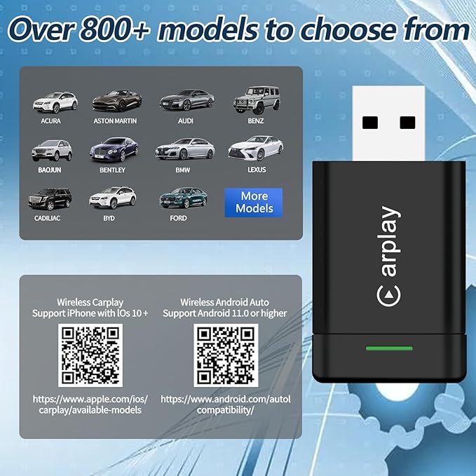 2026 Upgraded Wireless CarPlay Adapter for iPhone – Mini Wired to Wireless Dongle, Fast 5.8GHz WiFi & Bluetooth Connection, Plug & Play, Universal for OEM Wired CarPlay Cars