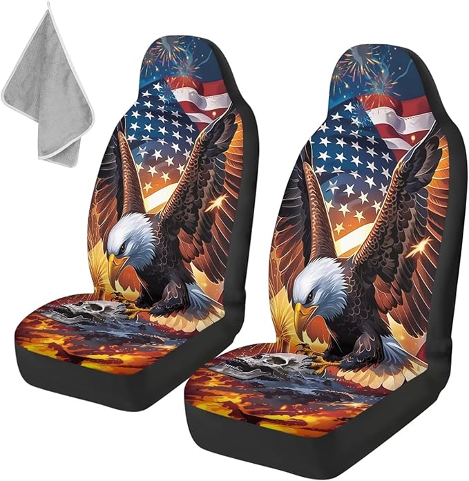 ELEQIN 250 Anniversary USA Car Front Seat Covers, Patriotic Collectors 2 Pack Polyester Automotive Seat ProtectorsSoft & Breathable, Vehicle Interior Accessories for Most Cars