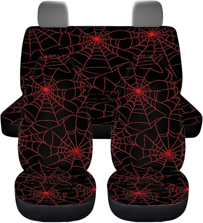 KEIAHUAN Red Spider Web Halloween Car Seat Covers Front and Rear Bench Seat Cushion Cover Universal Fits for Car, SUV, Sedan, Truck