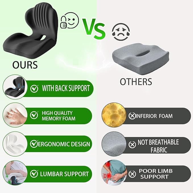 Seashell Memory Foam Seat Cushion -for Office Chair, Truck seat, Car Seat, Airplane Back Support & Sciatica Relief & Tailbone & Coccyx Pain Relief for Long Sitting and Driving(Black)