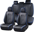 Coverado Full Set Car Seat Covers, Front & Back Luxury Faux Leather Waterproof Seat Covers,Car Seat Protectors, Universal Fit for Most Vehicles-Black & Blue