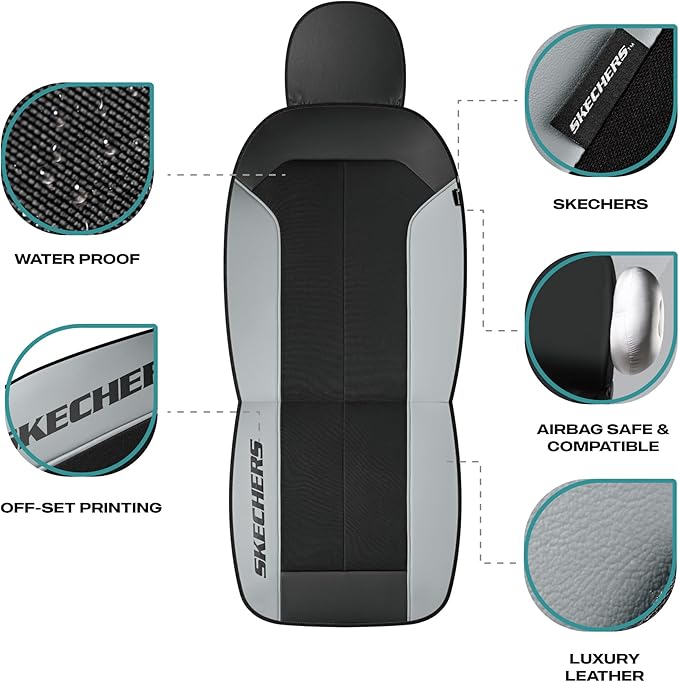 Skechers Car Seat Covers,GOGA Mat Oxford Cloth Seat Covers,Waterproof Car Seat Covers Front Seats,Automotive Universal Fit Seat Cover for Most Cars, Suvs, Trucks,Grey