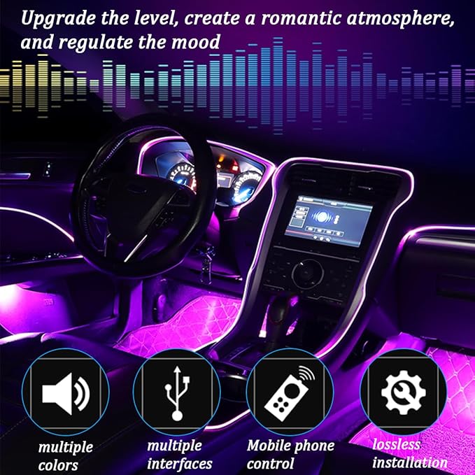 Zpana Car LED Interior Strip Light with APP Control, 16 Million Colors 5-in-1 RGB Sound Active Ambient Light with 236" Fiber Optic, Auto Inside USB Atmosphere Light Strip, Universal Fit
