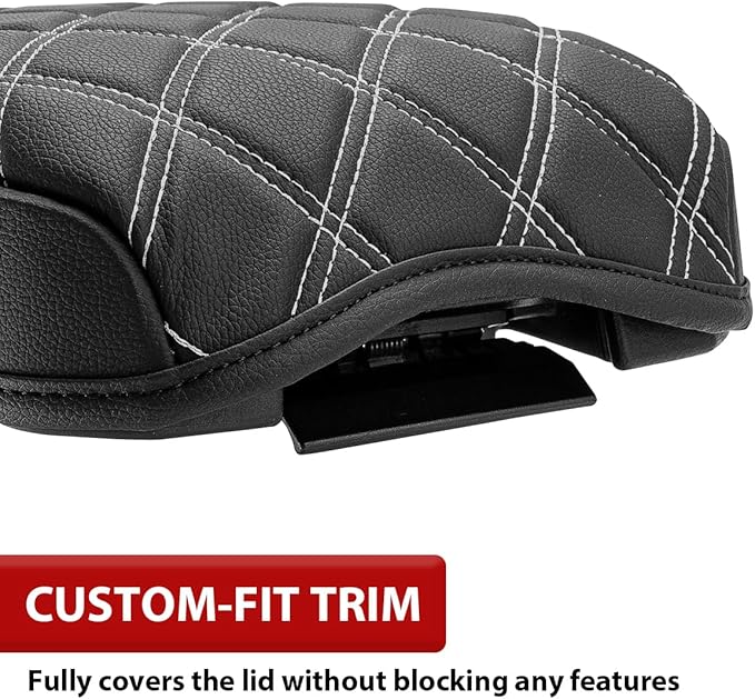 Center Console Armrest Cover for Toyota Tacoma 2016-2023, Middle Console Cushion Pad, Arm Rest Lid Covering, Vinyl Leather Interior Accessories, Black-Gray Stitches