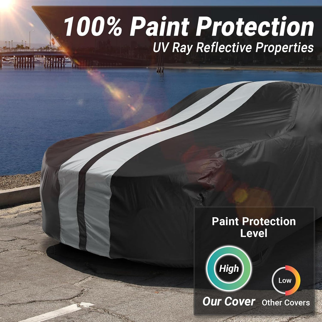 iCarCover Custom Car Cover for Pontiac Chieftain (1949-1954) Waterproof All-Weather Rain Snow UV Sun Protector Full Exterior Indoor Outdoor Car Cover (Stripe - Black/Gray)
