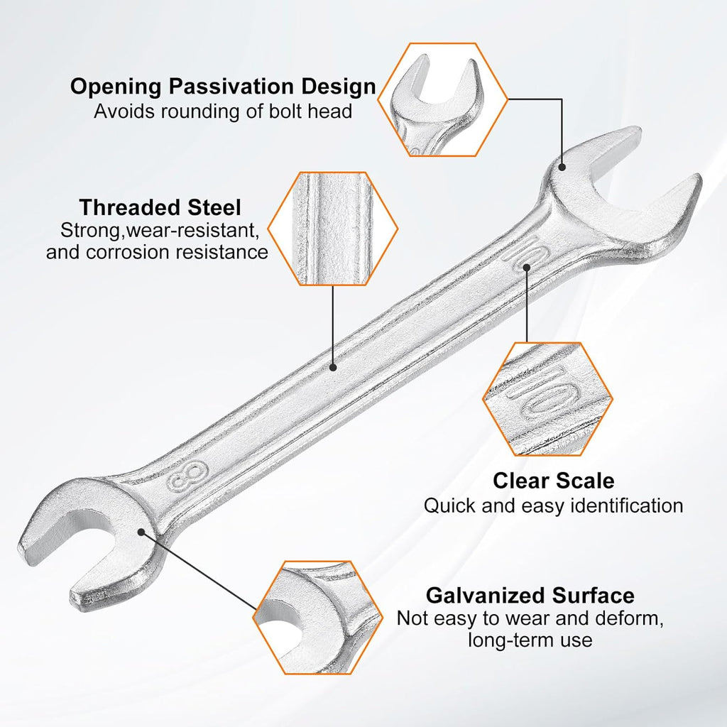 HARFINGTON 5pcs Double Open End Wrench 8mm x 10mm Metric 15 Degree Offset Angle Small Flat Head Wrench Galvanizing Open Ended Spanner for Automotive Repair Furniture Assembly