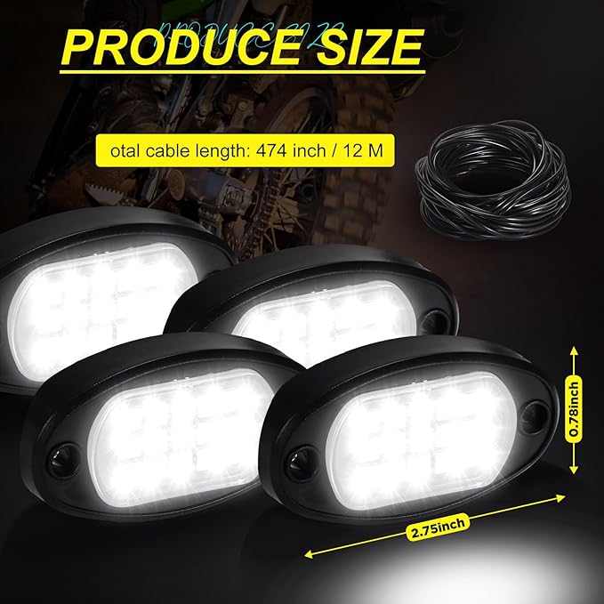 Baquler 30 Pods Rock Lights White Underglow Lights for Trucks Car SUV Waterproof Shockproof LED Ambient Rocklights Automotive Trailer Lighting for Motorcycle Boat ATV UTV(15LED Chip Style)