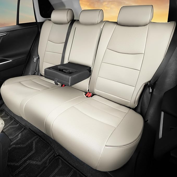 HKZ Fit RAV4 Car Seat Covers Set for 2019 2020 2021 2022 2023 2024 2025 Toyota RAV4 LE,XLE,XLE Premium,Limited - 5 Seats Full Set Leather(Beige)