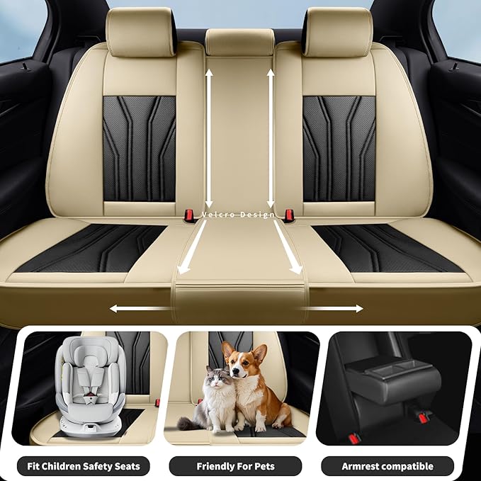 Fit Rogue Car Seat Covers Compatible with Nissan Rogue 2011-2025 2026 - Premium Leather， Waterproof Breathable， All-Weather Seat Cushion Protecto&Airbag Compatible (2 Front Seat Beige&Black)