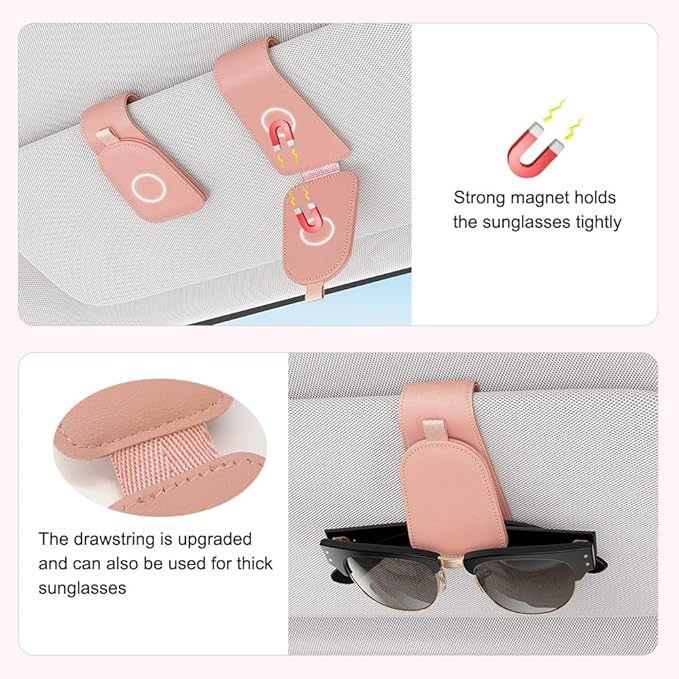 Sotfamily Sunglass Holder for Car Visor, Suede Cloth Magnetic Sunglass Organizer for Car Accessories, 2 Packs, Pink