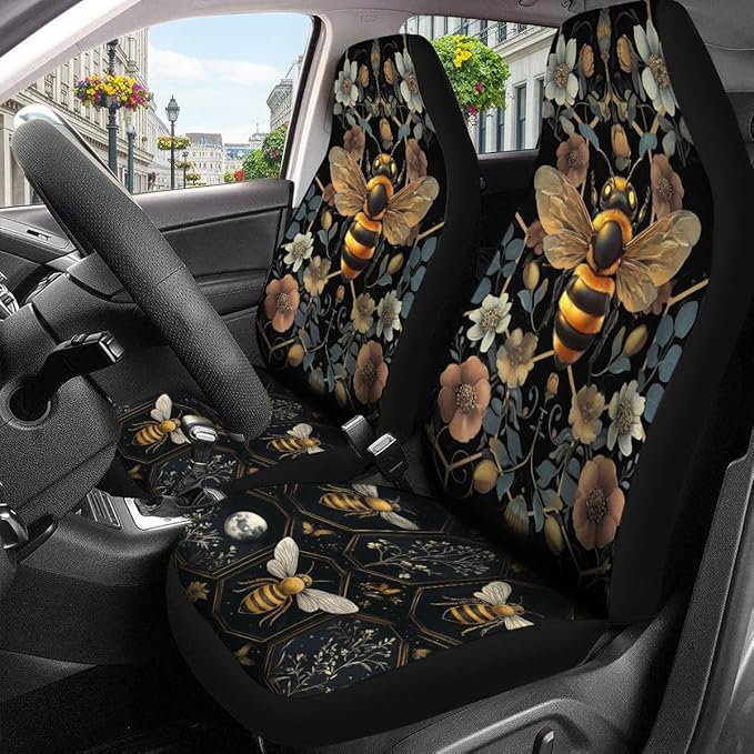 GENANY Honey Bee Car Seat Covers Set of 2, Breathable Front Seat Covers for Truck Sedan SUV, Bumblebee Car Accessories, Bee Gift for Women Men