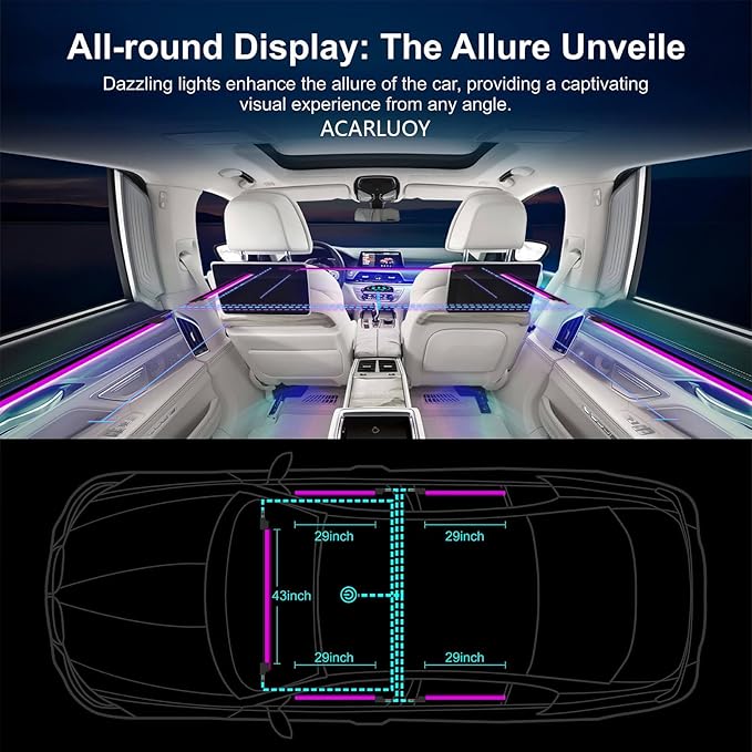 Acrylic Car LED Ambient Light, Fiber Optic Interior Light Strip, 24 Million Types, Ambient Light KKT that Swings with The Melody of Music (RGB Color 18 in 1)