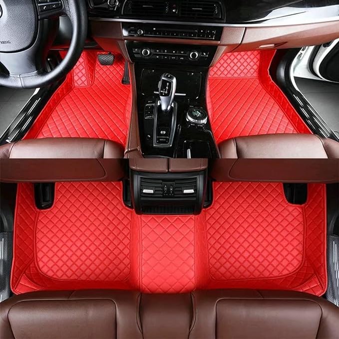 Custom Making Car Floor Mats Compatible for 2000-2025 All Mode Sedan SUV Sports Car Full Coverage Cute Pads Protection Non-Slip Leather Floor Liners (Red)