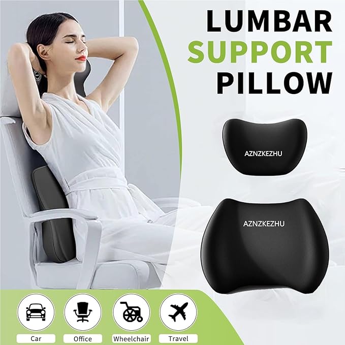2025 Car Headrest & Lumbar Support Cushion, Car Lumbar Support Pillow and Neck Pillow Kit, Ergonomic Seat Headrest and Backseat for Neck Back Pain Relief (Blue)