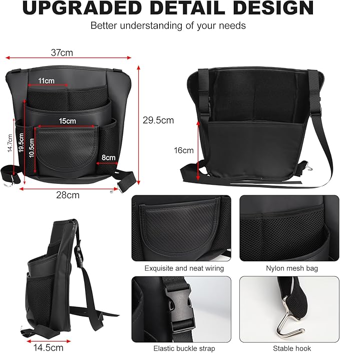 Car Purse Holder Between Front Seats PU Leather Bag Holder Above Armrest Box Child Barrier Front Seat Snack Organizer Bag Storage Auto Interior Accessories(Medium Size)