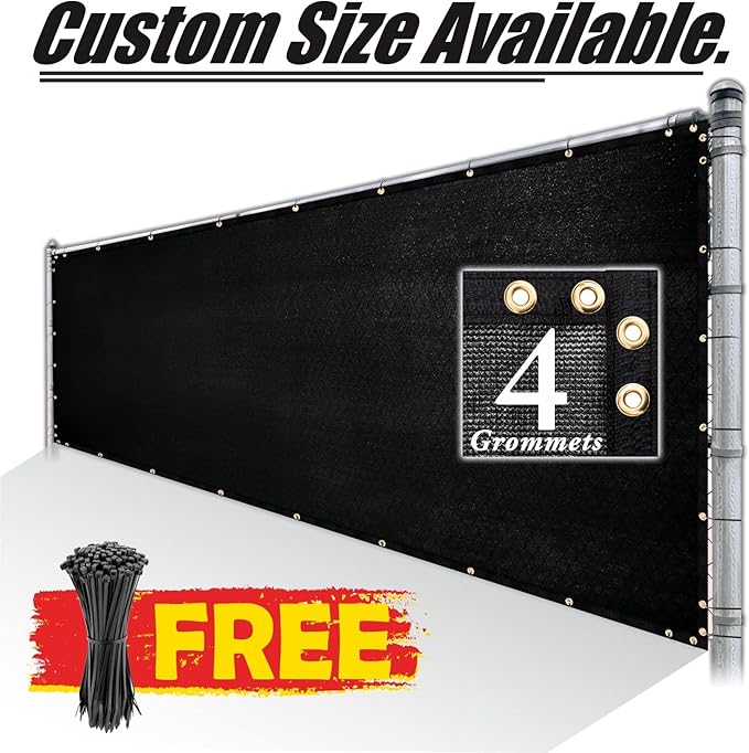 Royal Shade Custom Size 5' x 30' Black Fence Privacy Screen Windscreen Cover Netting Mesh Fabric Cloth - Cable Zip Ties Included (We Make Custom Size)