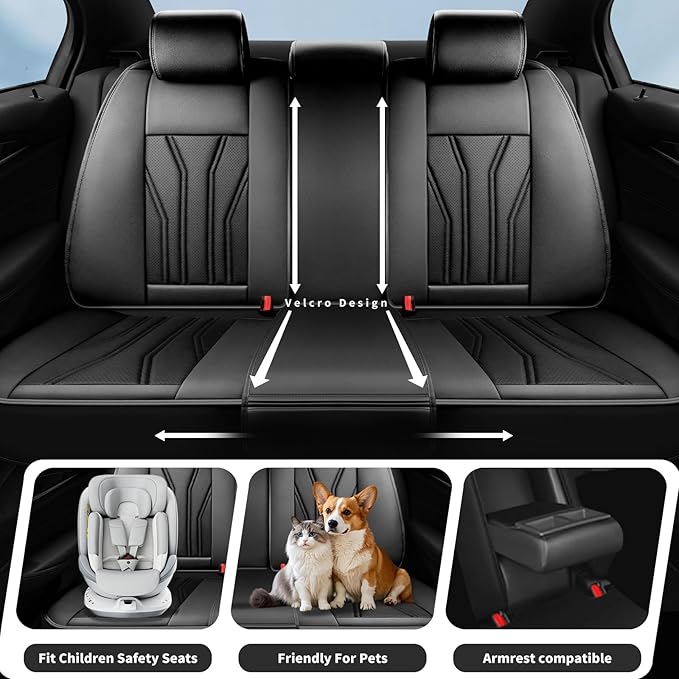 Fit Versa Car Seat Covers Compatible with Nissan Versa 2008-2025 2026 - Full Set Premium Leather， Waterproof Breathable， All-Weather Seat Cushion Protecto&Airbag Compatible （All Black