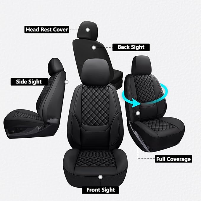 Wrangler Seat Covers 2007-2026 Full Set, Waterproof Leather Interior Sets with Lumbar Support Custom Fit for Jeep Wrangler JK JL 4 Door Unlimited Sahara/Sport/Rubicon X 392 Willys, Black