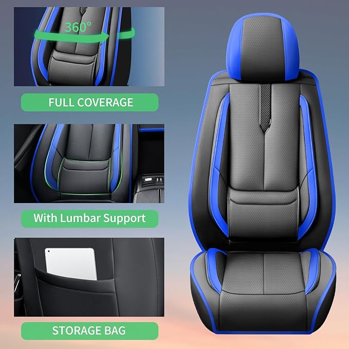 Fit Fj Cruiser Car Seat Covers for Toyota Fj Cruiser 2007-2013 2014 -Upgraded Premium Waterproof & Breathable Leather,Airbag Compatible,All-Weather Seat Cushion Protector,2 Front/Black-Blue