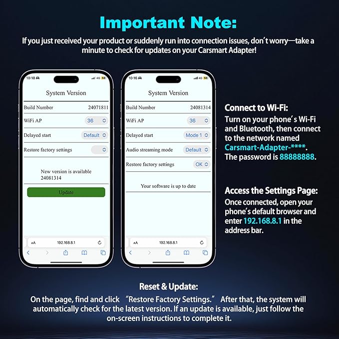 2-in-1 Wireless Carplay Adapter, Convert Wired to Wireless Mini Car Play Adapter for Apple iPhone & Android Auto, Seamless Plug & Play Auto Connect, Compatible with 2016-2025 Car Models