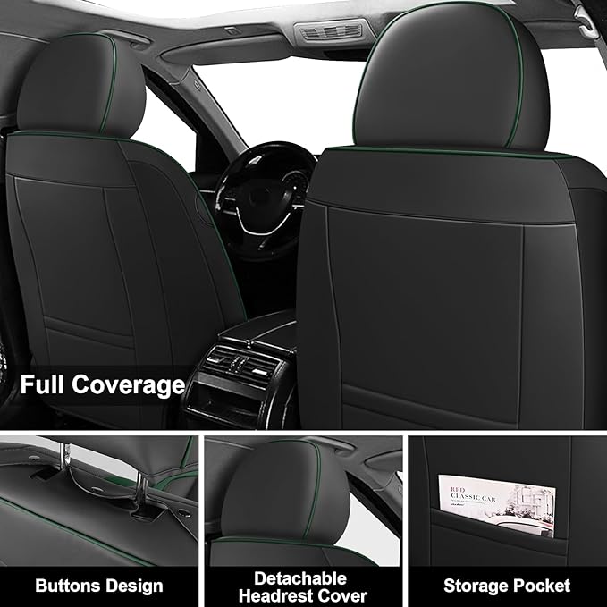 Fit for 98% of Mercedes Benz Car Seat Covers, Premium Nappa Leather Seat Cover, Fully Wrapped Protect Modern Style Seat Cover (5-Seat Standard, Black & Green)