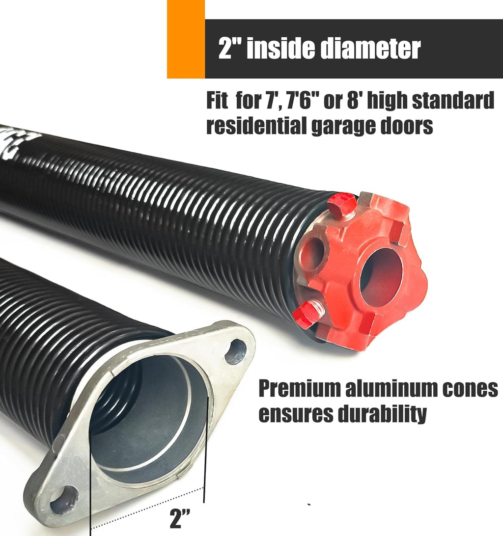 Garage Door Torsion Spring Set, Pair of 2" Electrophoresis Coated Garage Door Spring Replacement with 2 Non-Slip Winding Bars and Bearing, Minimum 16000 Cycles (.234x2x30")