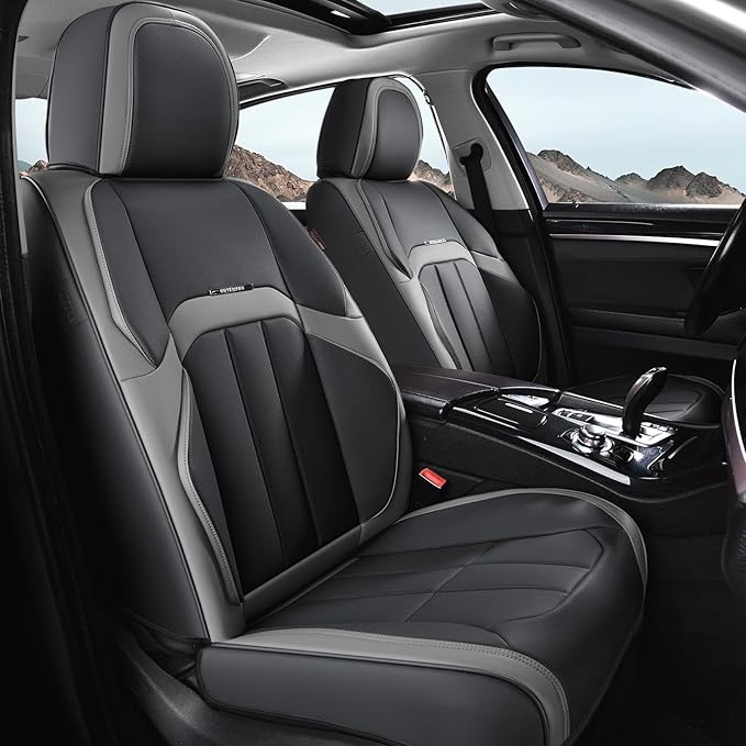 Coverado Car Seat Cover, Cover for Cars Full Seat, Premium Leather, Universal Fit Waterproof Seat Protectors, Car Seat Cushion Non-Slip for Most Cars-BlackGray