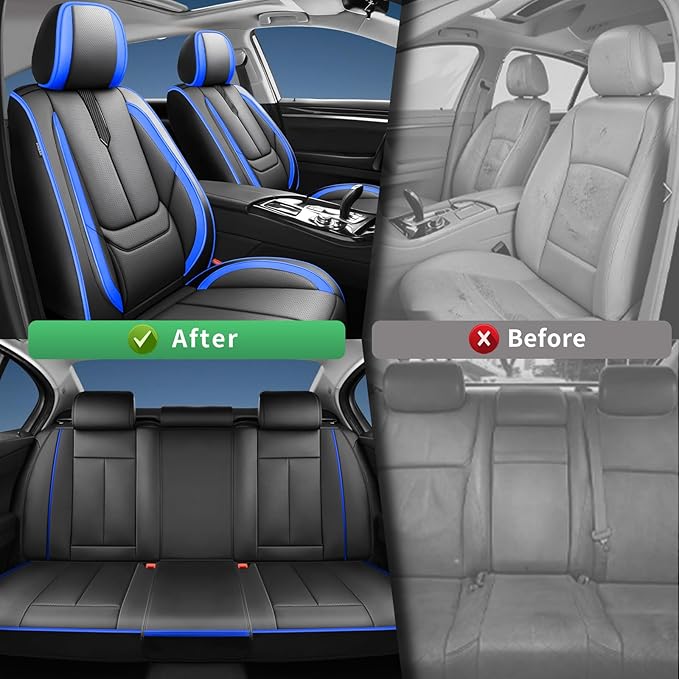 Fit Accord Car Seat Covers for Honda Accord 2003-2024 2025 2026 -Upgraded Premium Waterproof & Breathable Leather,Airbag Compatible,All-Weather Seat Cushion Protector,2 Front/Black-Blue