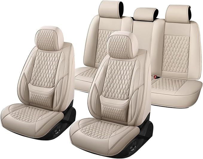 Car Seat Covers Full Set Custom Fit for Mercury Grand Marquis 1995-2011 - Premium Faux Leather with Lumbar Support | Breathable, Waterproof, Anti-Slip, Durable (Beige,Full Set)